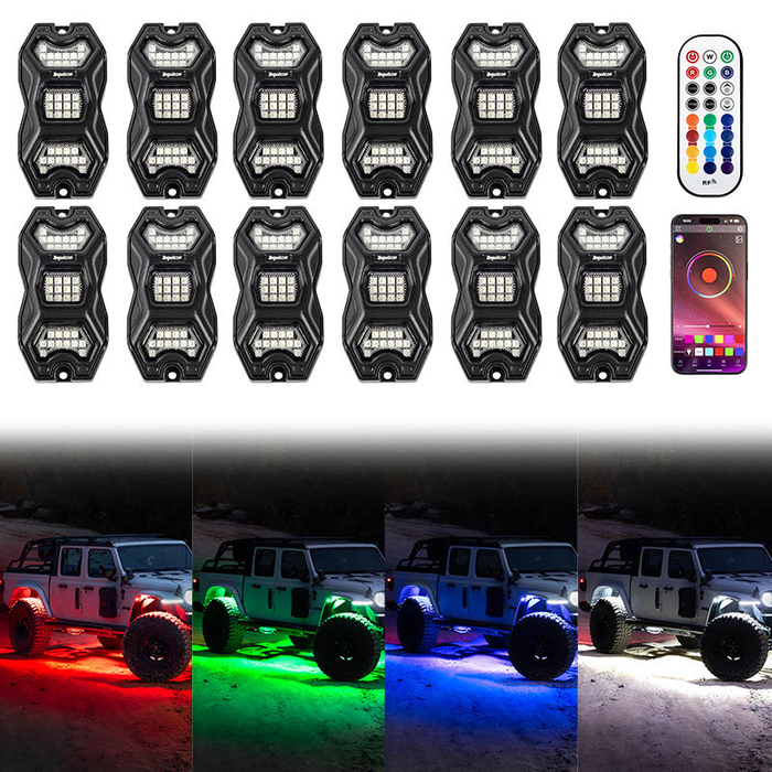 Tequison 12 Pods LED Rock Light - 16 Million Color Rock Lights for Trucks,APP & RF Controlled RGBW Underglow LED Kit, 180° Wide Beam Aluminum Pods, 20 Dynamic Modes with Music Sync, Waterproof for Jeep/UTV/ATV/RV