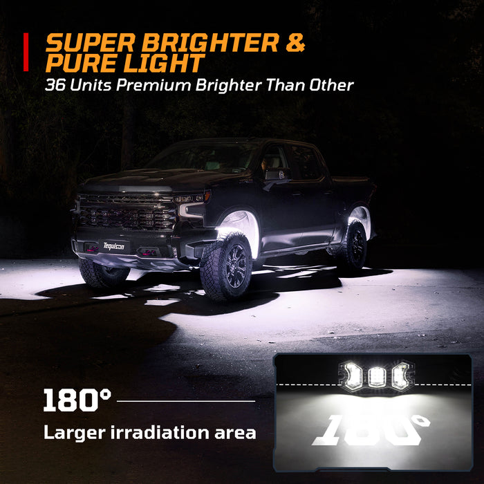 Tequison 8-Pods LED Rock Light -Off-road Accessories IP68 Waterproof 16 Million Color Rock Lights,APP & RF Controlled RGBW Underglow LED Kit, 180° Wide Beam Aluminum Pods, 20 Dynamic Modes with Music Sync, Waterproof for Jeep/UTV/ATV/RV