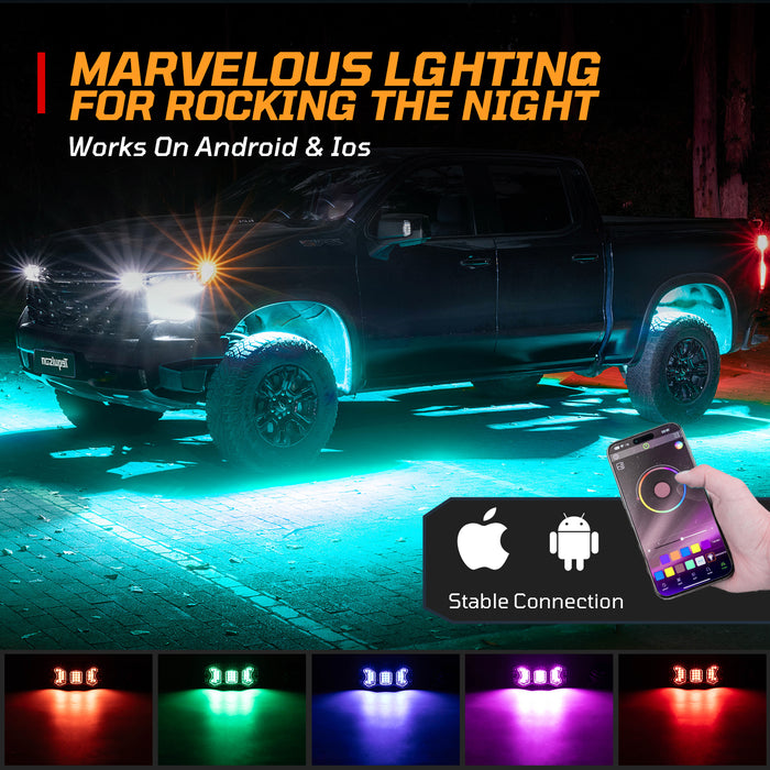 Tequison 8-Pods LED Rock Light -Off-road Accessories IP68 Waterproof 16 Million Color Rock Lights,APP & RF Controlled RGBW Underglow LED Kit, 180° Wide Beam Aluminum Pods, 20 Dynamic Modes with Music Sync, Waterproof for Jeep/UTV/ATV/RV